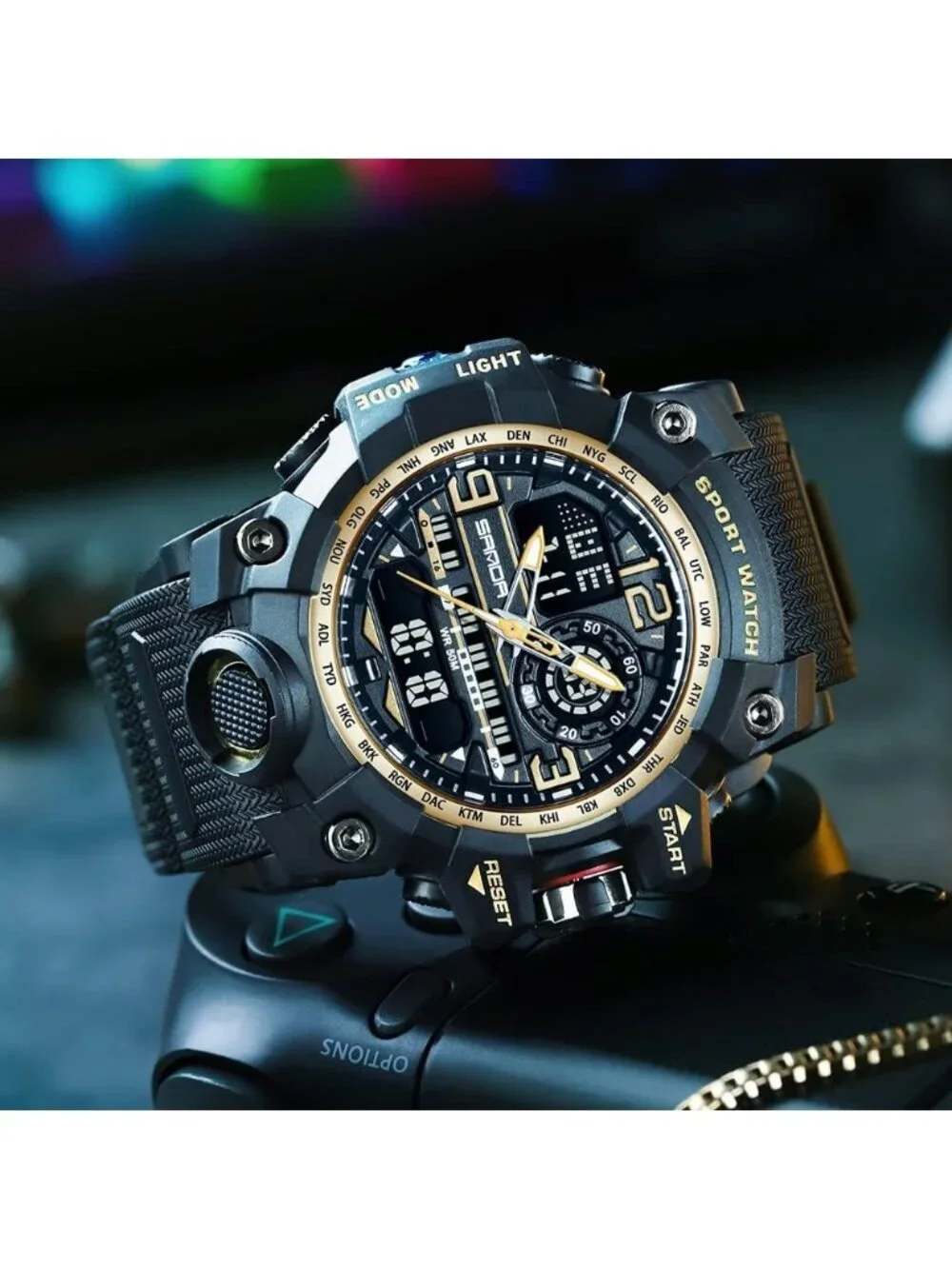 Men's Black Gold Analog Quartz Sports Waterproof Military Tactical Digital Watch